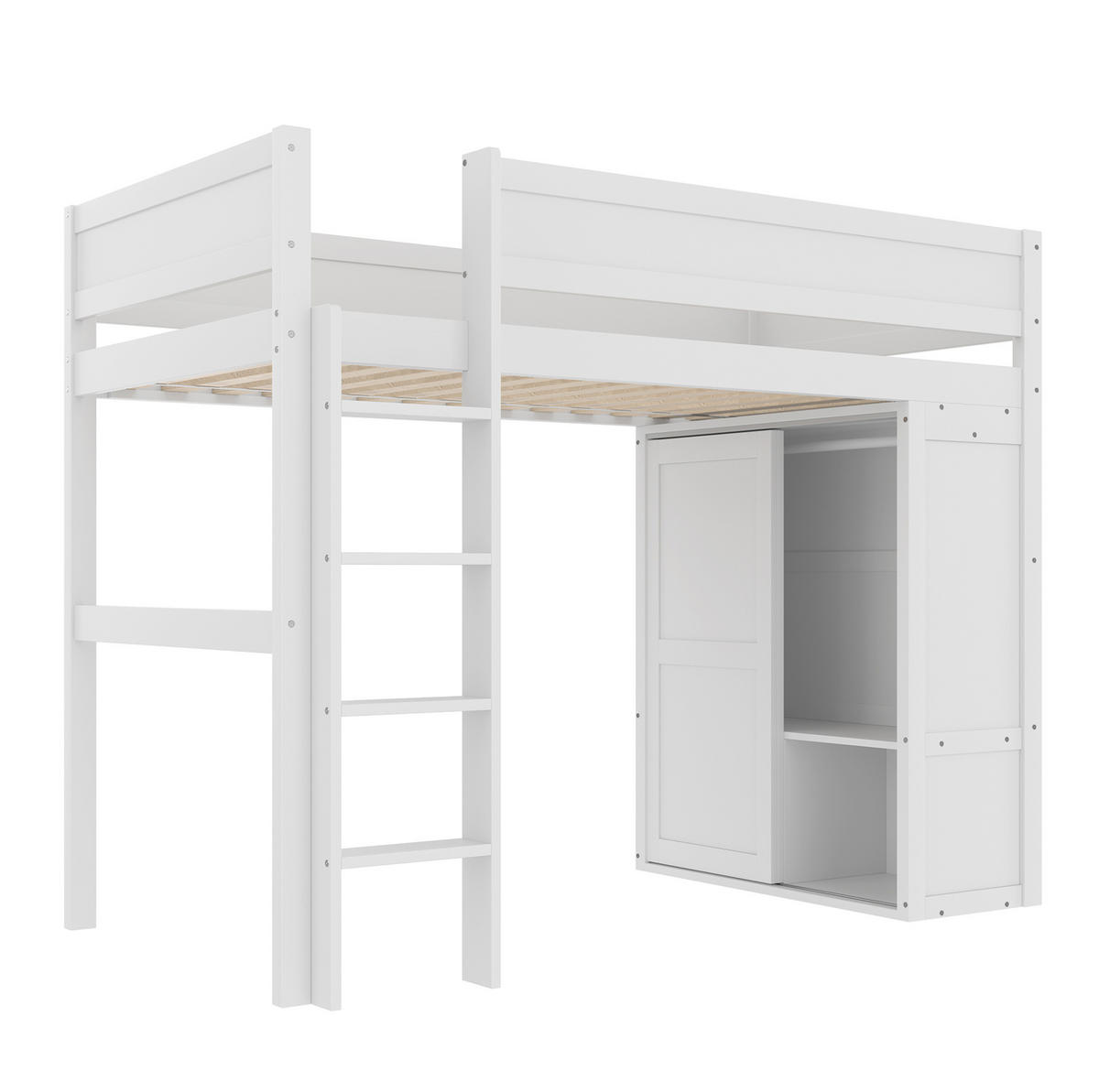 HOCHBETT 90/200 cm aus Kiefer und MDF mit Kleiderschrank und offenem Stauraum Weiß - Weiß, Holz (90/200cm) - Modenvie
