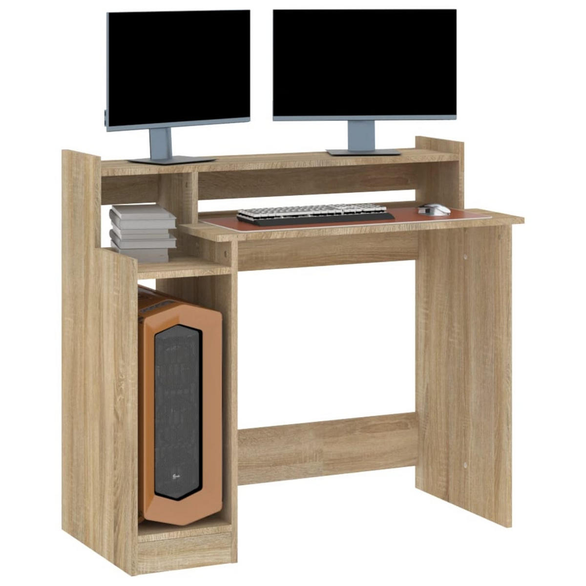 COMPUTERTISCH mit LED-Licht 97/45/90 cm aus Holzwerkstoff Sonoma-Eiche Dekor - Sonoma Eiche, Holz (45/97/90cm) - vidaXL