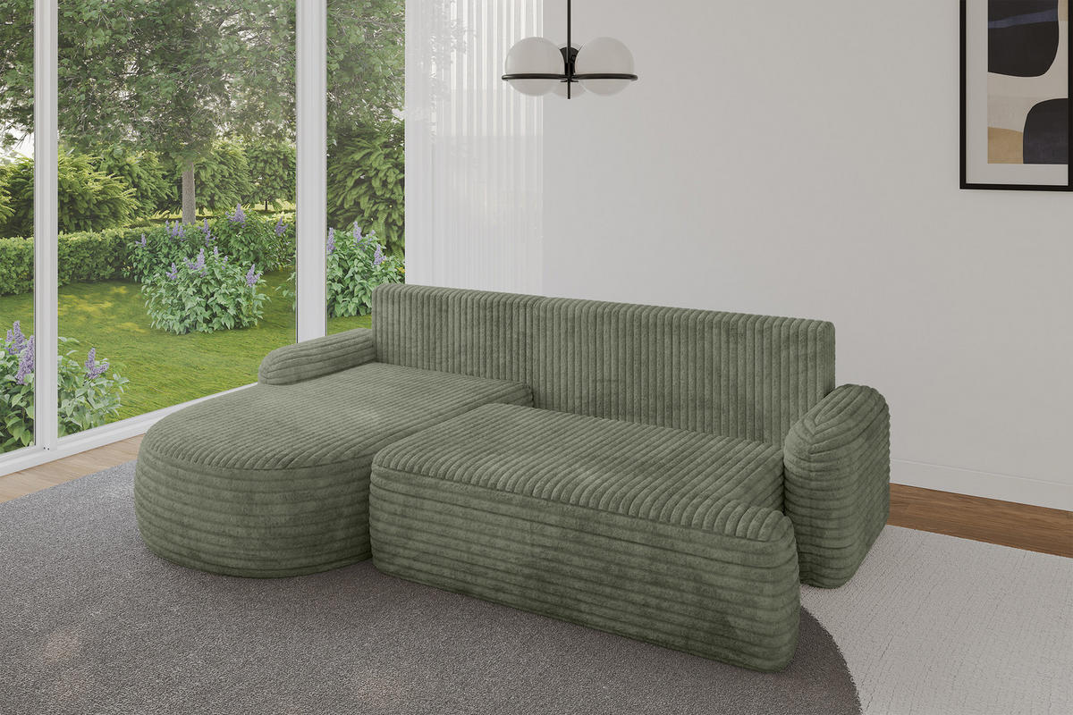 ECKSOFA mit Schlaffunktion und Bettkasten LIRA-L - 264x172x89 Olive - Olivgrün, Holzwerkstoff/Textil (264/172cm) - ALTDECOR