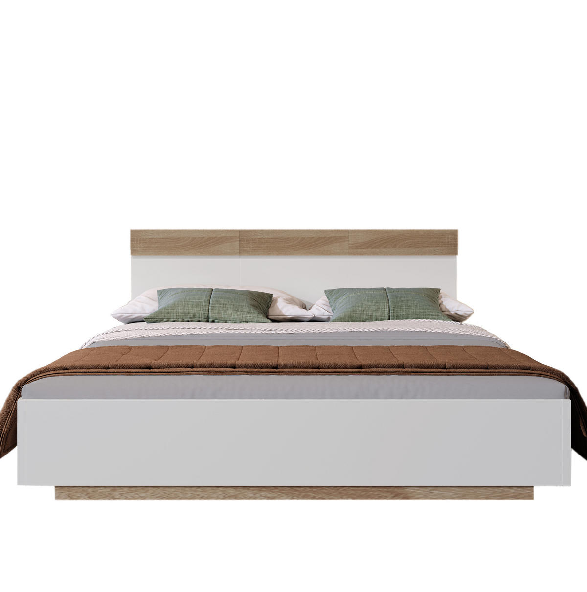 DVOULŮŽKO 180/200 cm bílé a dub sonoma z dřeva s lamelovým roštem a čelem - bílá, dřevo (180/200cm) - OKWISH