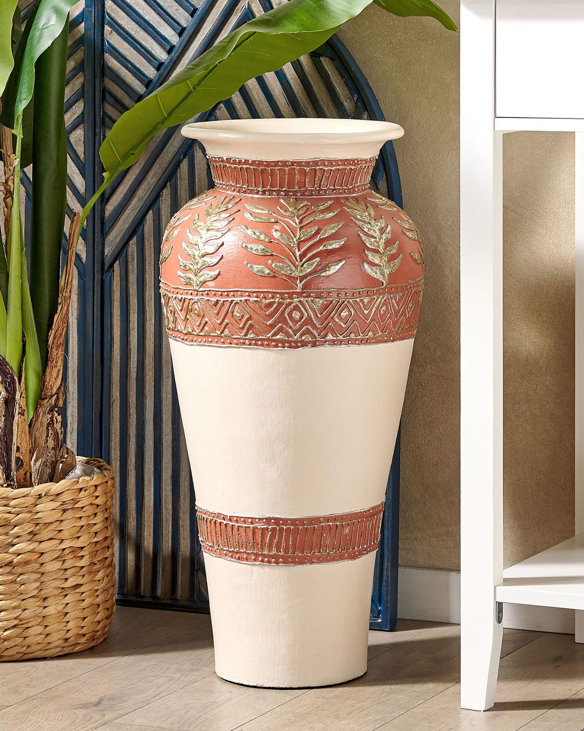 DEKOVASE Terrakotta weiß Seputih - Weiß, Stein (60cm) - Beliani