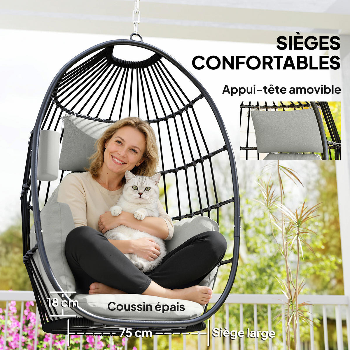 HÄNGESESSEL DE-15335 Dunkelgrau - Dunkelgrau, Metall (62/107/75cm) - ComfortXL
