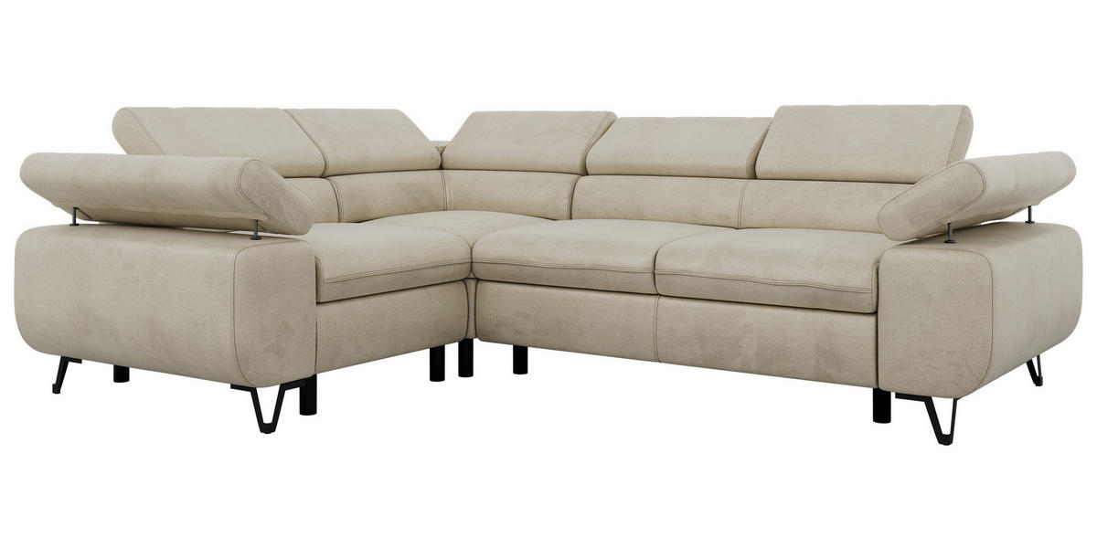 ECKSOFA ORSO L Beige Velvet - Links Seite - Beige/Schwarz, Textil/Metall (197/268cm) - MKS