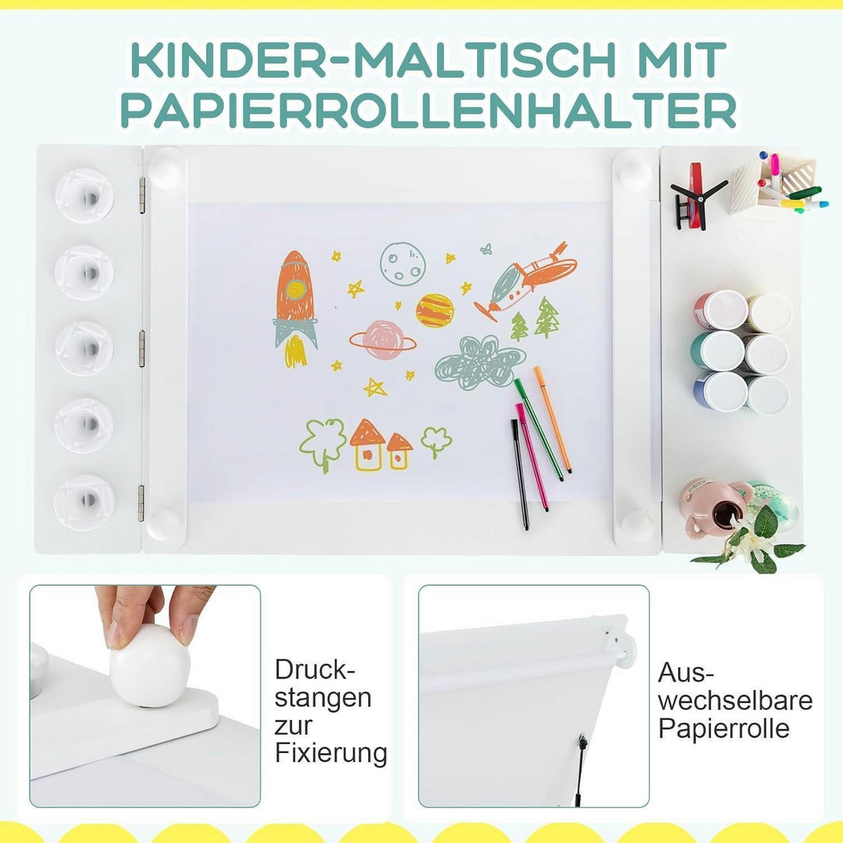KINDERTISCH mit 2 Stühlen 3-teiliges Set Weiß mit Stauraum - Weiß, Holzwerkstoff (60/55/109cm)