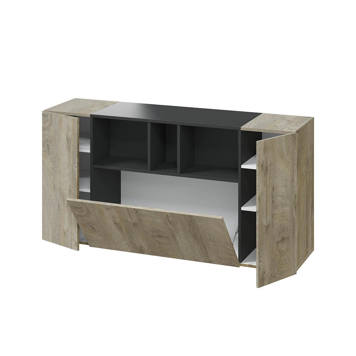 Thumbnail - Calicosy Sideboard, Grau, Eiche Artisan, Holzwerkstoff, 41x76x150 cm, Wohnzimmer, Kommoden & Sideboards, Sideboards
