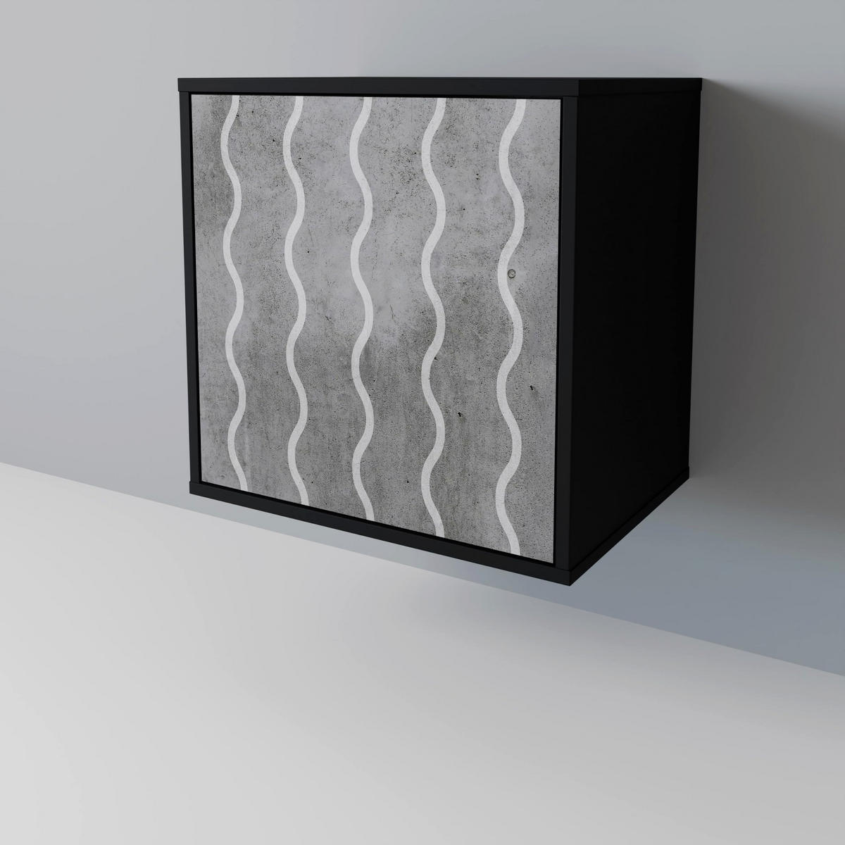 SIDEBOARD WAVES OF CONCRETE, Schwarz, 57,5x42x75,5 cm, Goldfarbene Metallfüße - Goldfarben/Multicolor, Holzwerkstoff/Metall (57.5/75.5/42cm) - SpaceRebels