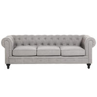 3-SITZER-SOFA Polyester Grau Chesterfield - Hellgrau, Textil (202/70/75cm) - Beliani