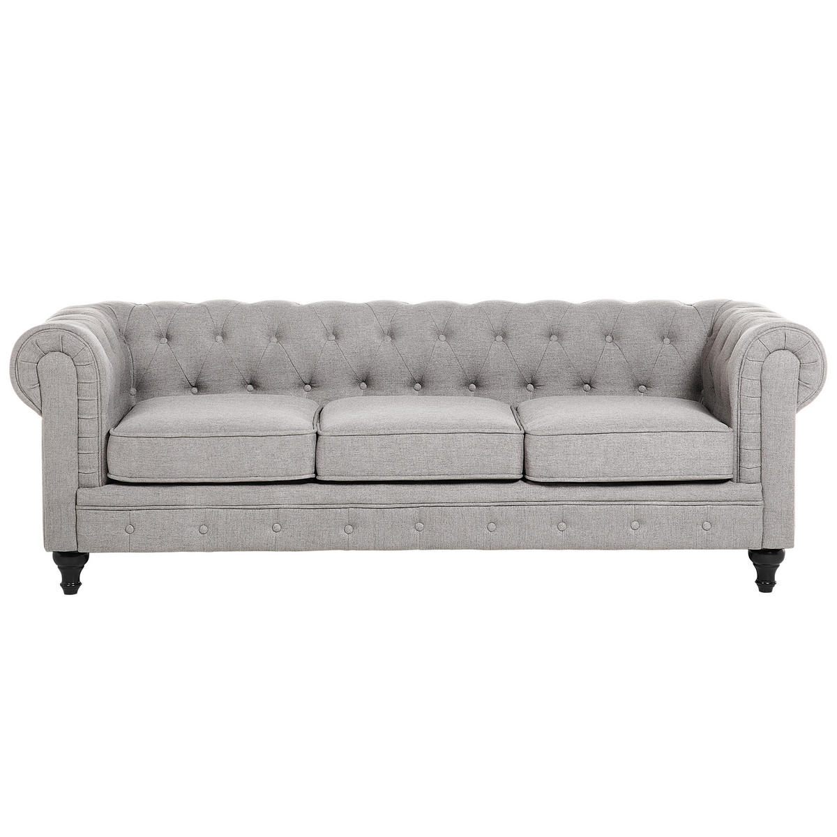 3-SITZER-SOFA Polyester Grau Chesterfield - Hellgrau, Textil (202/70/75cm) - Beliani