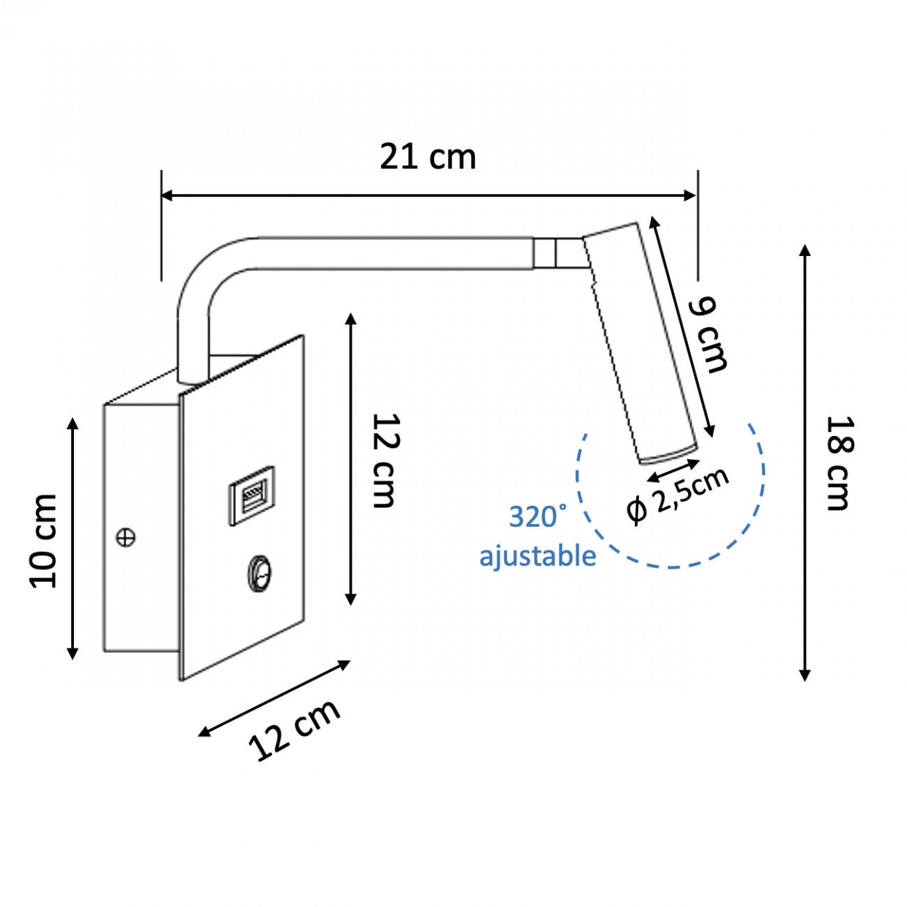 WANDLEUCHTE Miami, Weiß, 12cm - Weiß, Metall (21/12/12cm) - KOSILUM