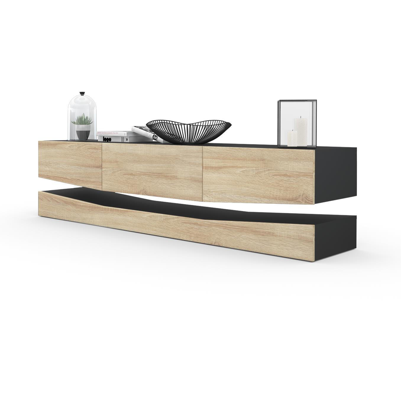 LOWBOARD City Fronten in Eiche sägerau - Eiche San Remo, Holzwerkstoff (178/48/39cm) - Vladon