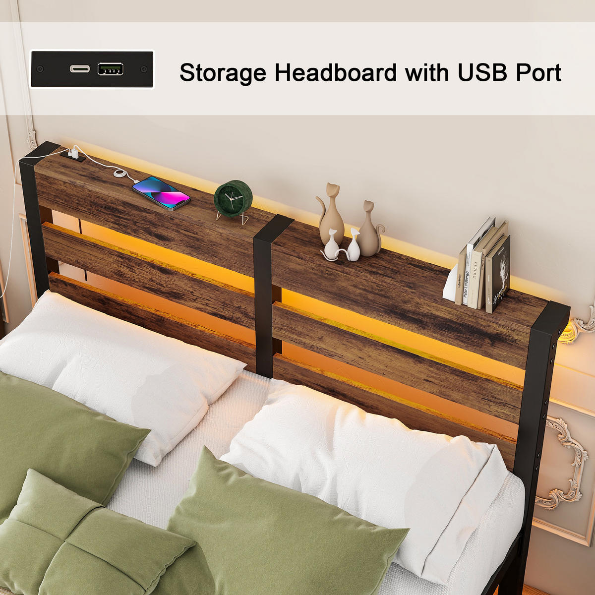 METALLBETT 120x200 cm LED USB Stauraum - Schwarz, Metall (120/200cm) - Fortuna Lai