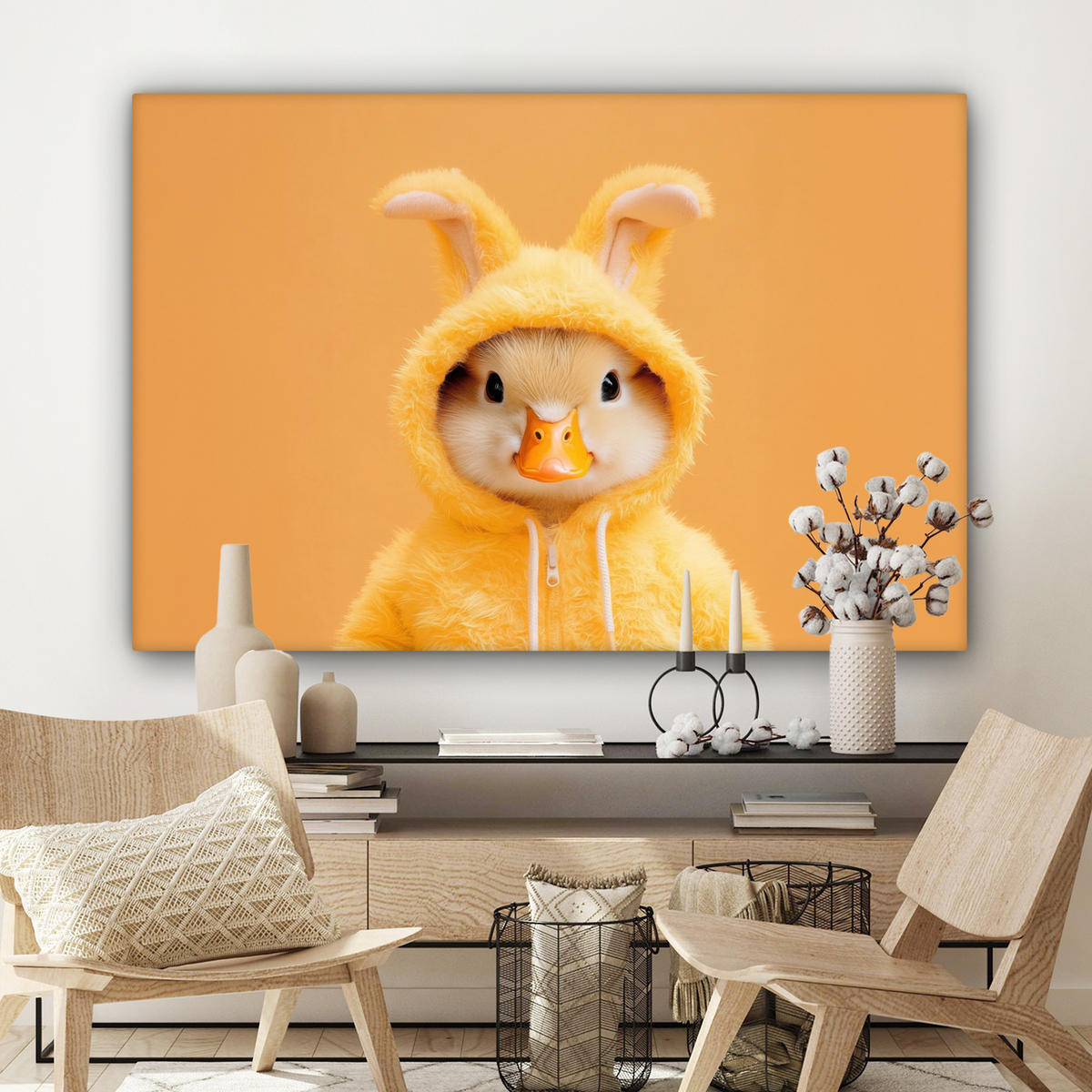 LEINWANDBILD Osterhase - Kostüm - Ente Groß 140x90 cm - Gelb, Textil (140/90cm) - MuchoWow
