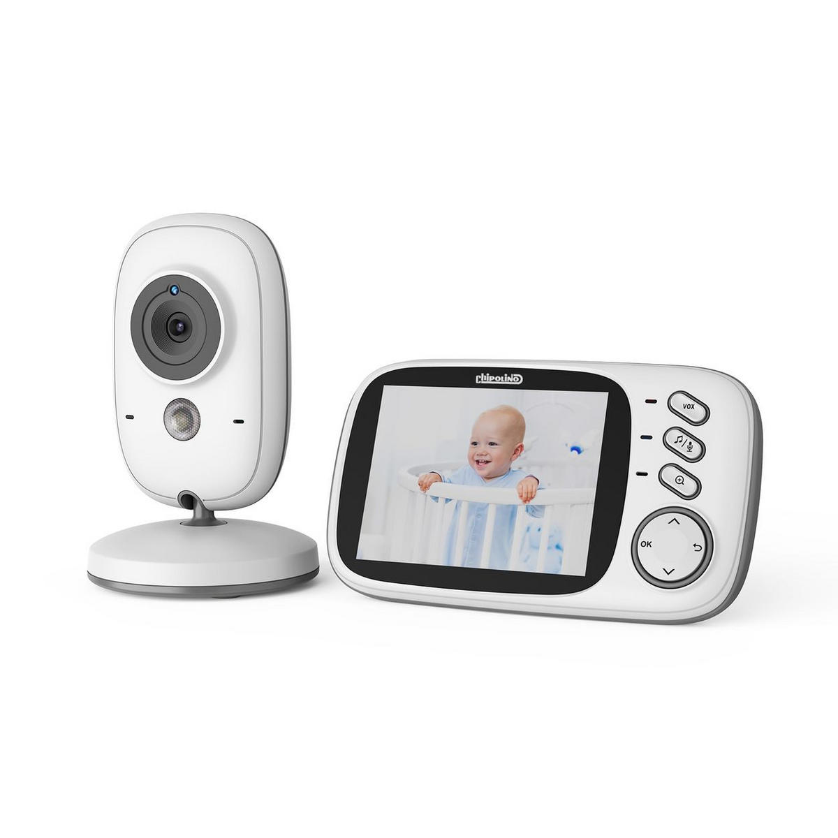 BABYPHONE Polaris+ Kamera 3,2" weiß IPS LCD Display Temperatursensor Alarm - Weiß, Kunststoff - Chipolino