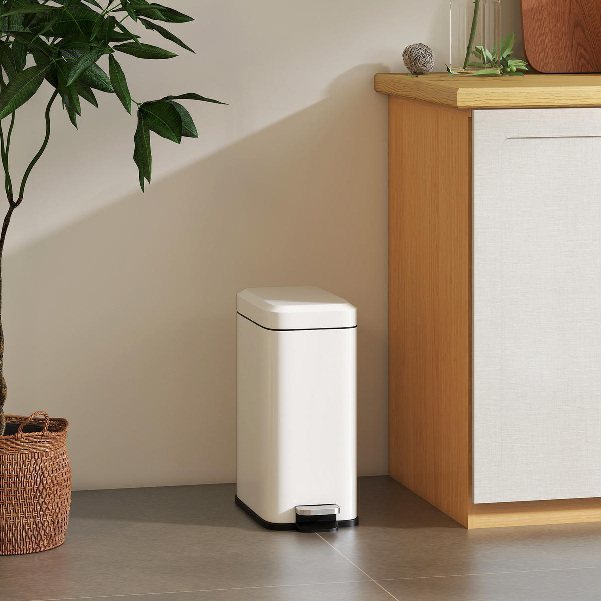 MÜLLEIMER 5L Treteimer Abfalleimer mit Deckel und Fußpedal für Wohnzimmer - Weiß, Metall (14/32/29.2cm) - HOMCOM