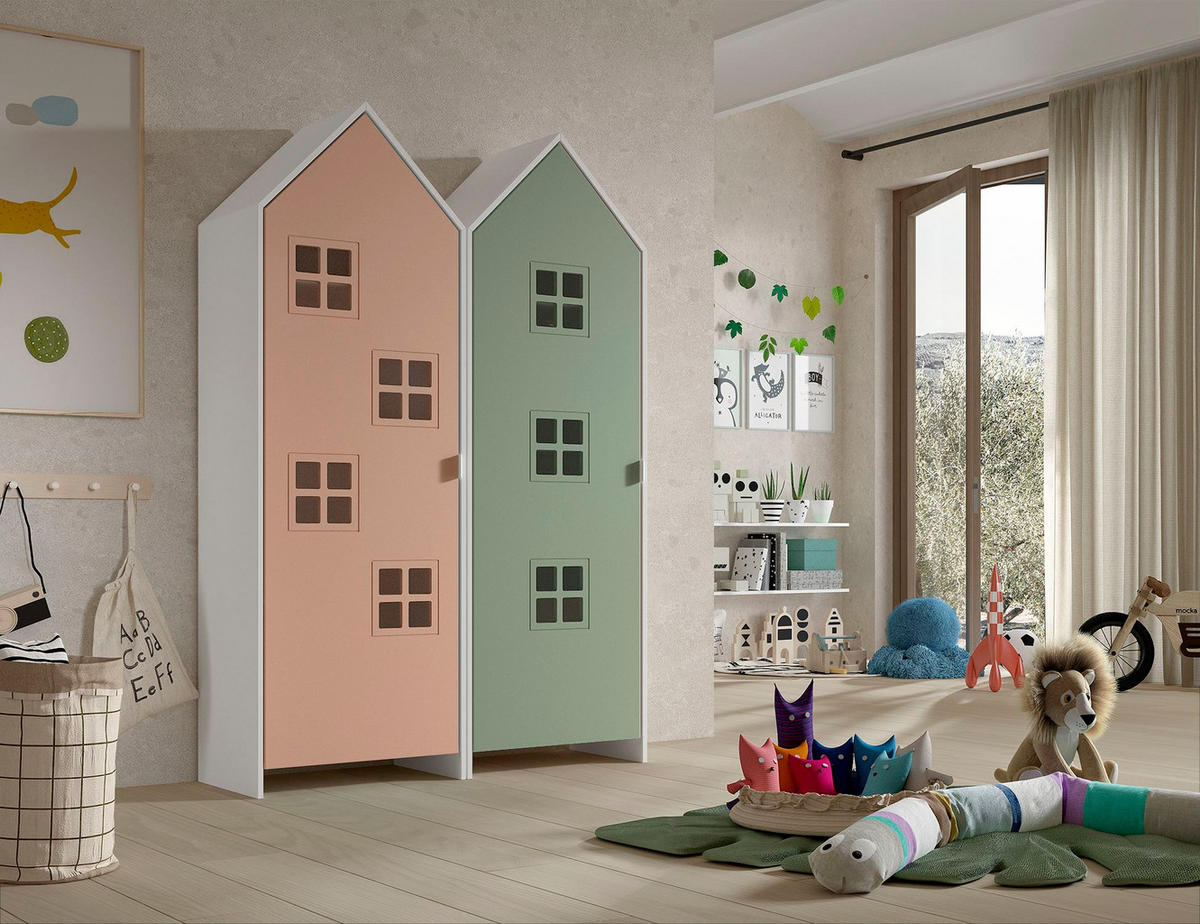 REGALSCHRANK Set Kania 115x37x171 MDF Weiß /Bunt - Pink/Grün, Holzwerkstoff (115/171/37cm) - 58aufmkessel