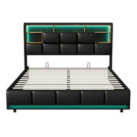 POLSTERBETT 140x190 cm mit LED & USB, Doppelbett mit Stauraum Kopfteil & Lattenrost, Kunstleder Schwarz - Schwarz, Metall (140/190cm) - EuroLiving