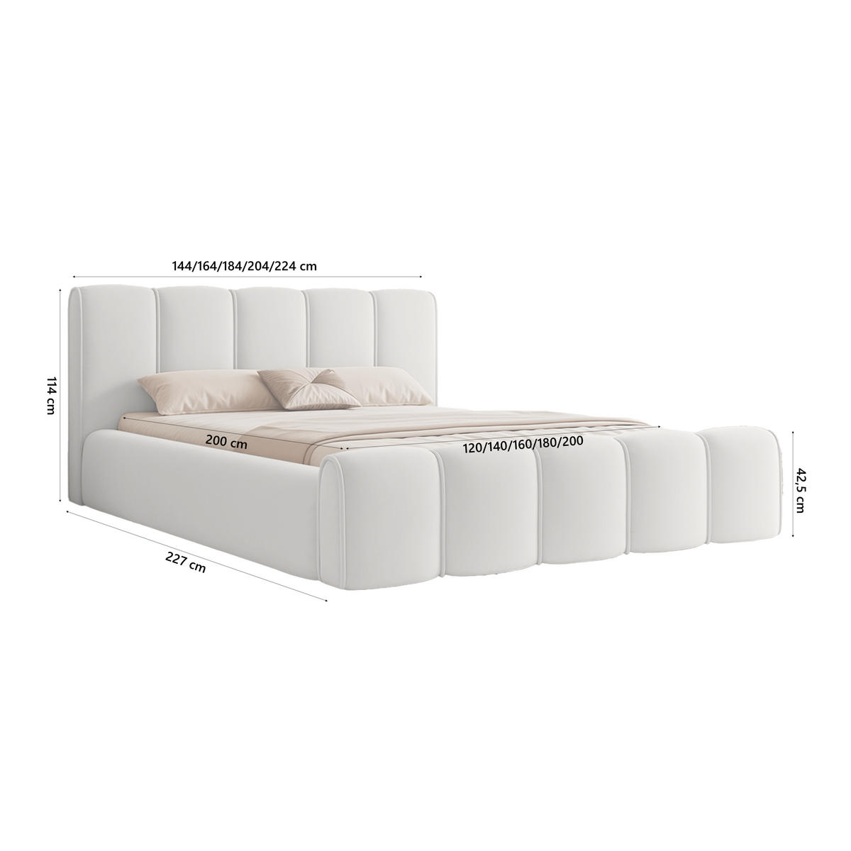 POLSTERBETT LLALO 200x200 cm, Hellgrau - Hellgrau, Textil (200/200cm) - Fedve