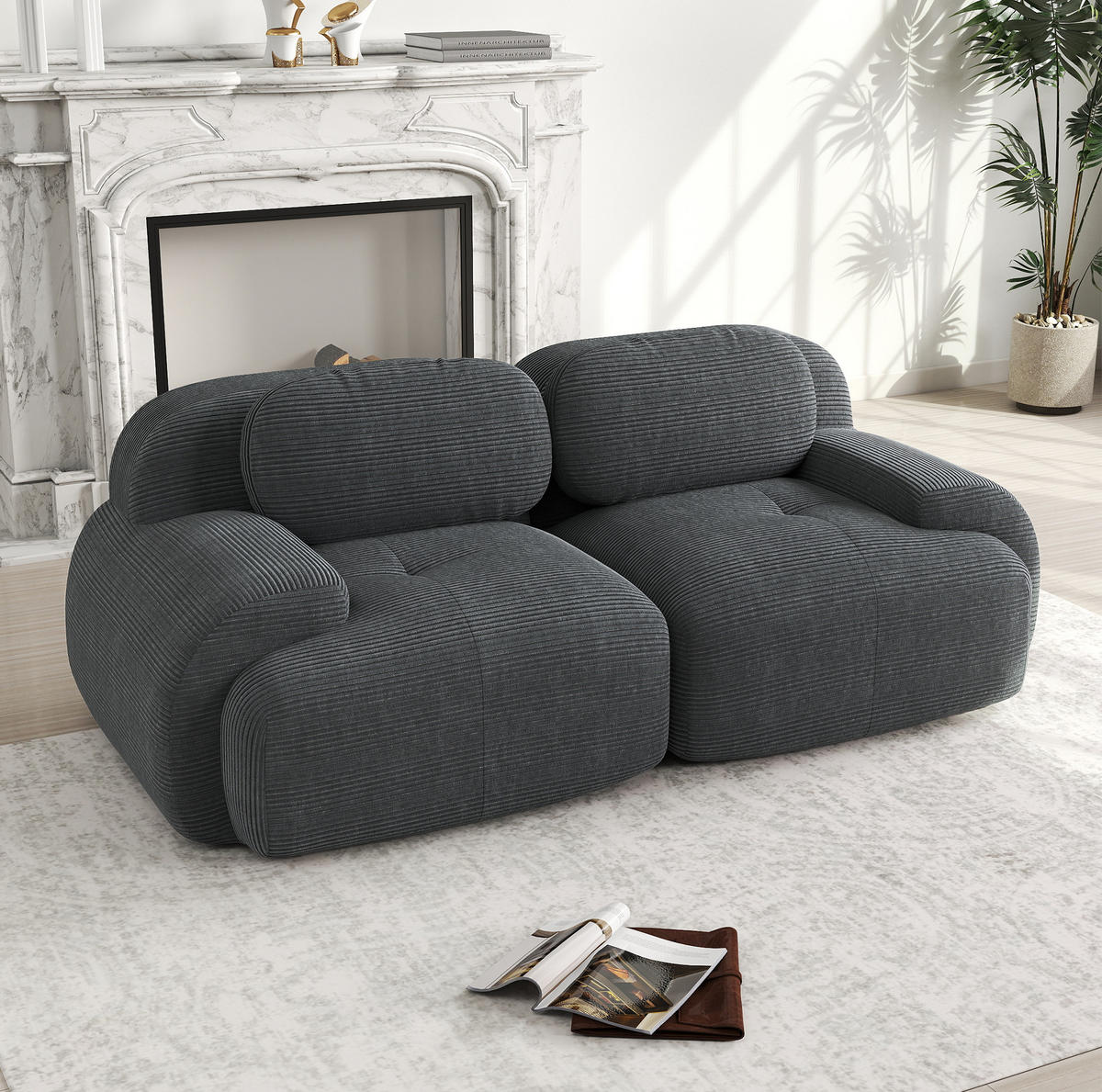 SOFA modular rahmenlos Cord Grey - Grau, Kunststoff (103/75/208cm) - Meubliv
