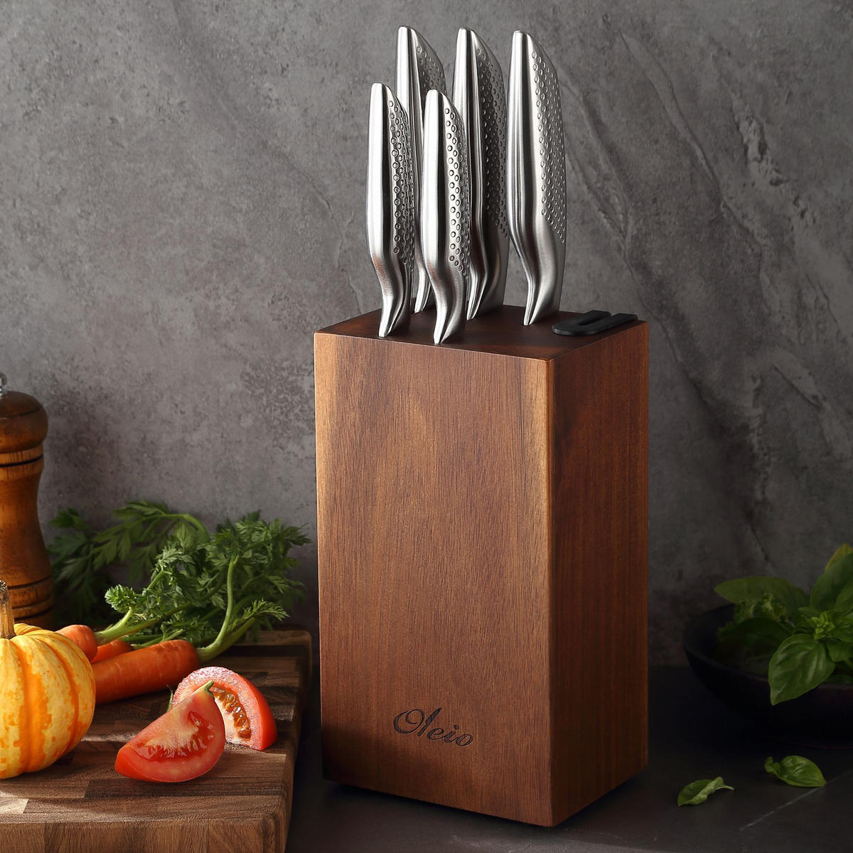 MESSERBLOCK-SET 5-TEILIG - Akaziefarben, Holz/Metall (1/1/1cm) - Oleio