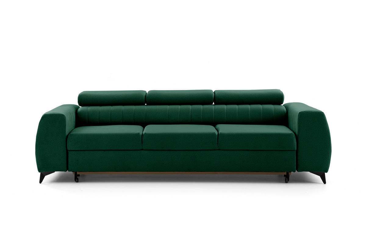 3-SITZER-SOFA PIERO mit Schlaffunktion 125x195 Velours Dunkelgrün - Dunkelgrün/Schwarz, Holz/Textil (260/90/100cm) - Muffo