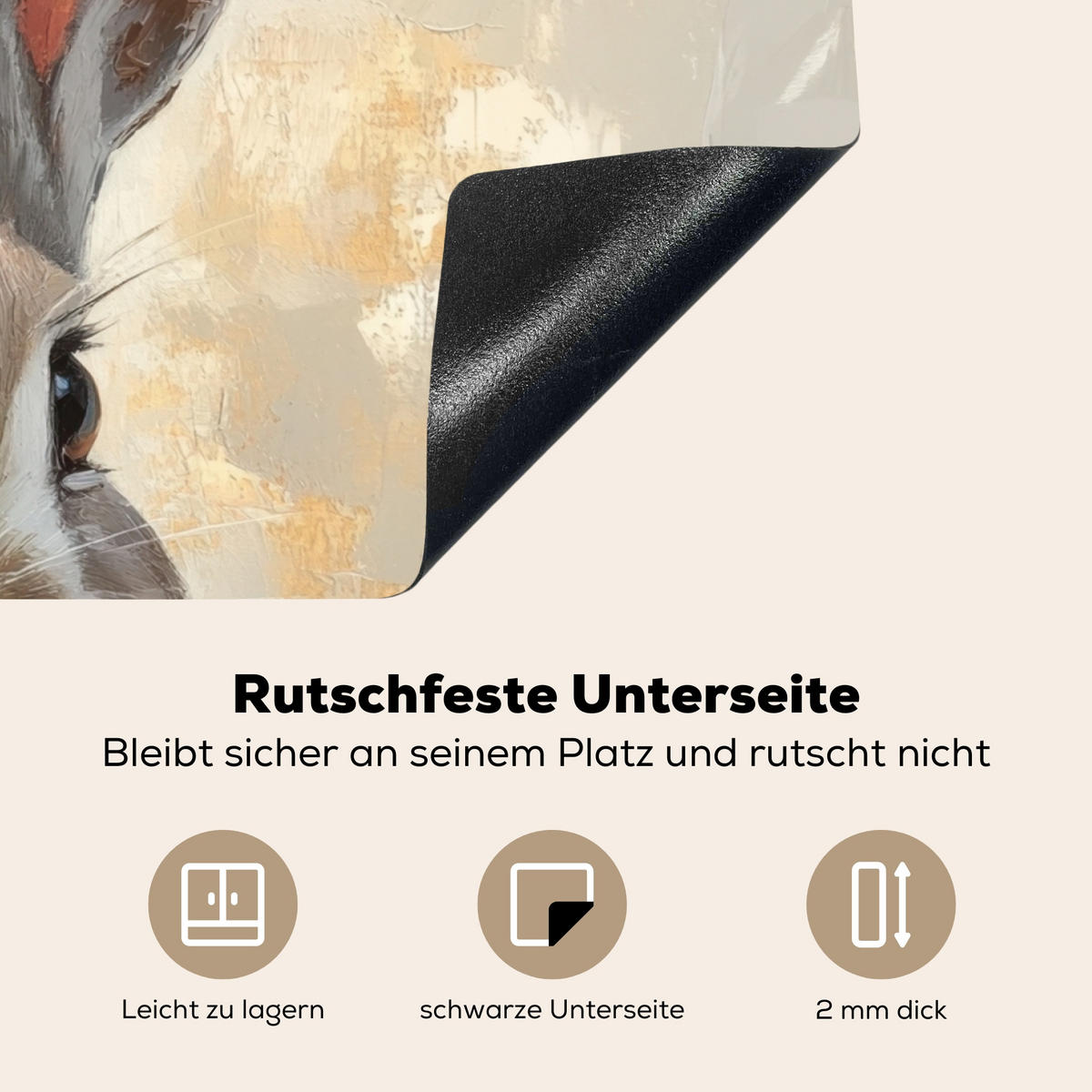 HERDABDECKPLATTE Hase - Ohren - Braun Herdabdeckung Induktionsfeld 75x52 cm - Beige, Kunststoff (75/52/0.2cm) - MuchoWow