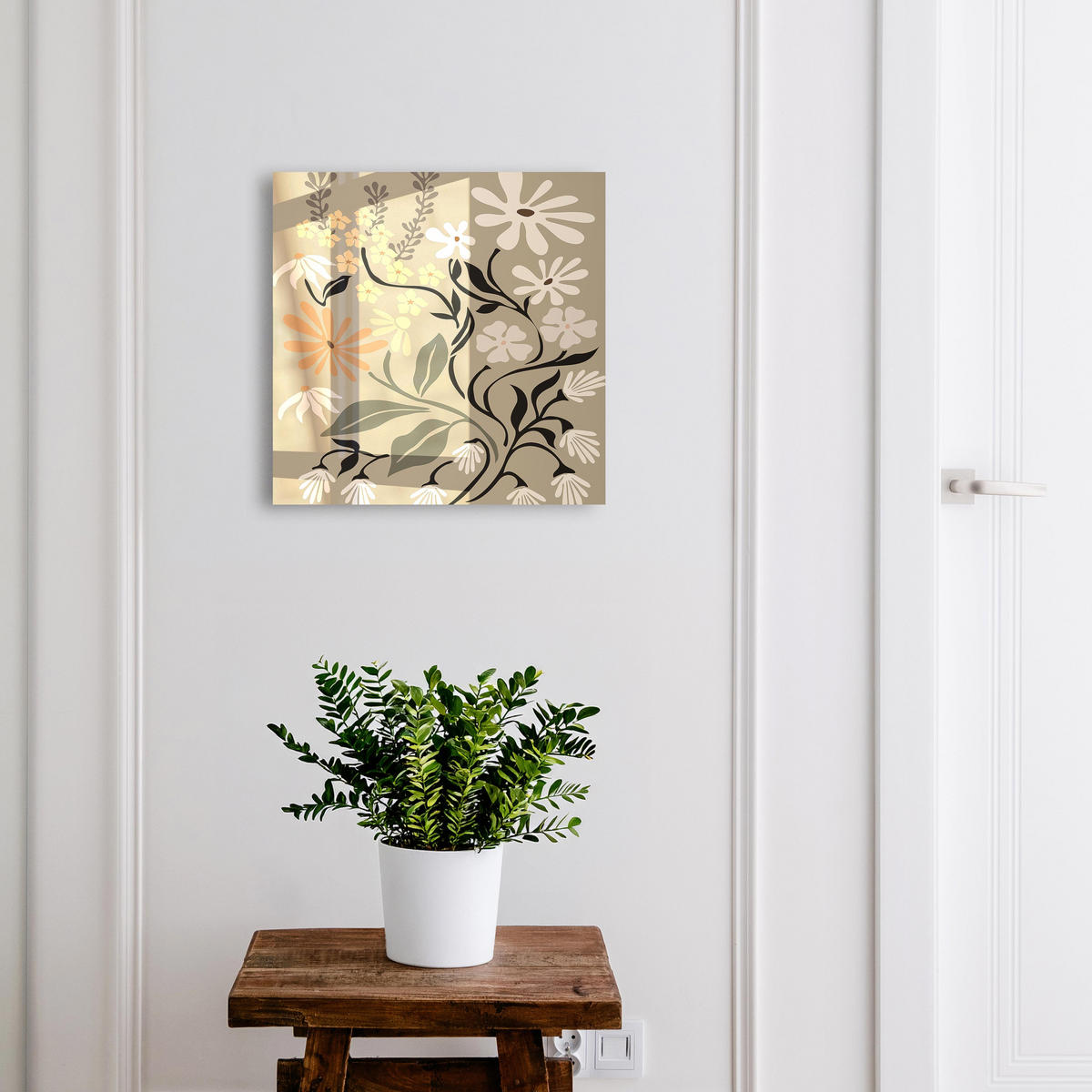 SCHLÜSSELBOX Schwarz 30x30 cm- Türöffnung nach rechts - Blumenmotiv - Beige, Metall (30/30/5cm) - TULUP