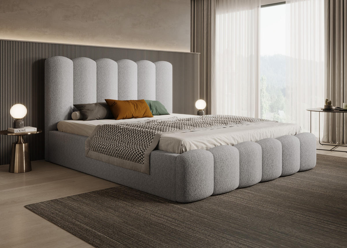 POLSTERBETT Polsterbett Mona V 180x200 cm – Elegantes Bett mit Stauraum & Modernem Kopfteil, Esche - Eschefarben/Schwarz, Holzwerkstoff/Kunststoff (180/200cm) - DomoHome