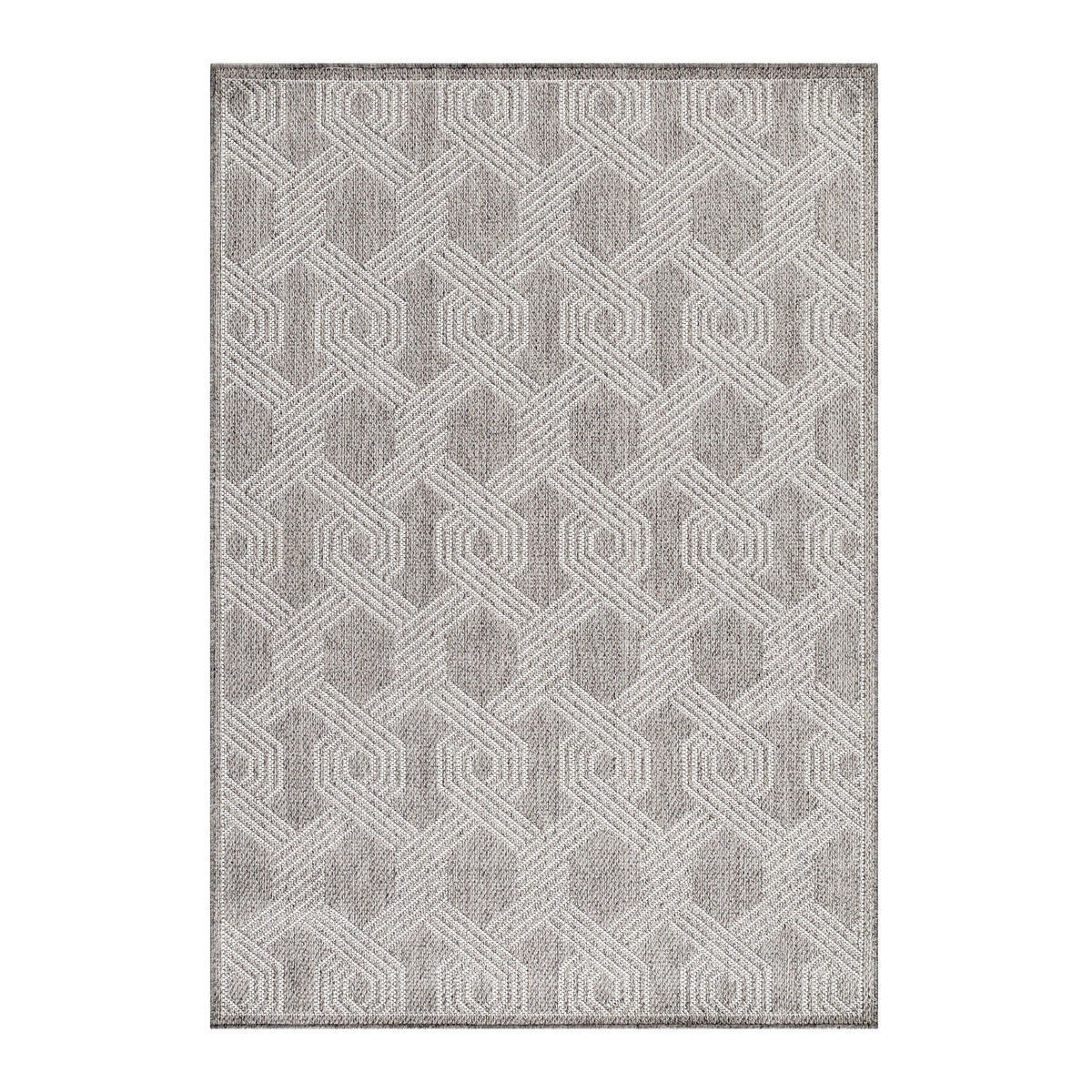 TEPPICH Outdoor Flachgewebe Geometrisch Polypropylen Balkon Grau Rechteckig 200x290 - Grau, Textil (200/290cm) - KADIMA DESIGN