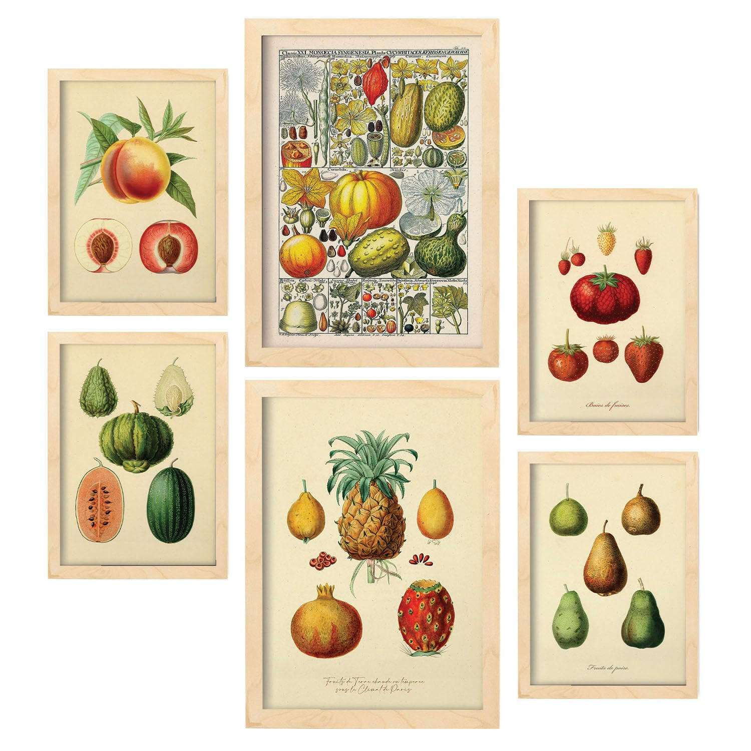 POSTER Set Mit 6 Gesund In Vintage A3 & A4 Rahmen Aus Hellem Holz - Beige, Papier (29/3cm) - Nacnic