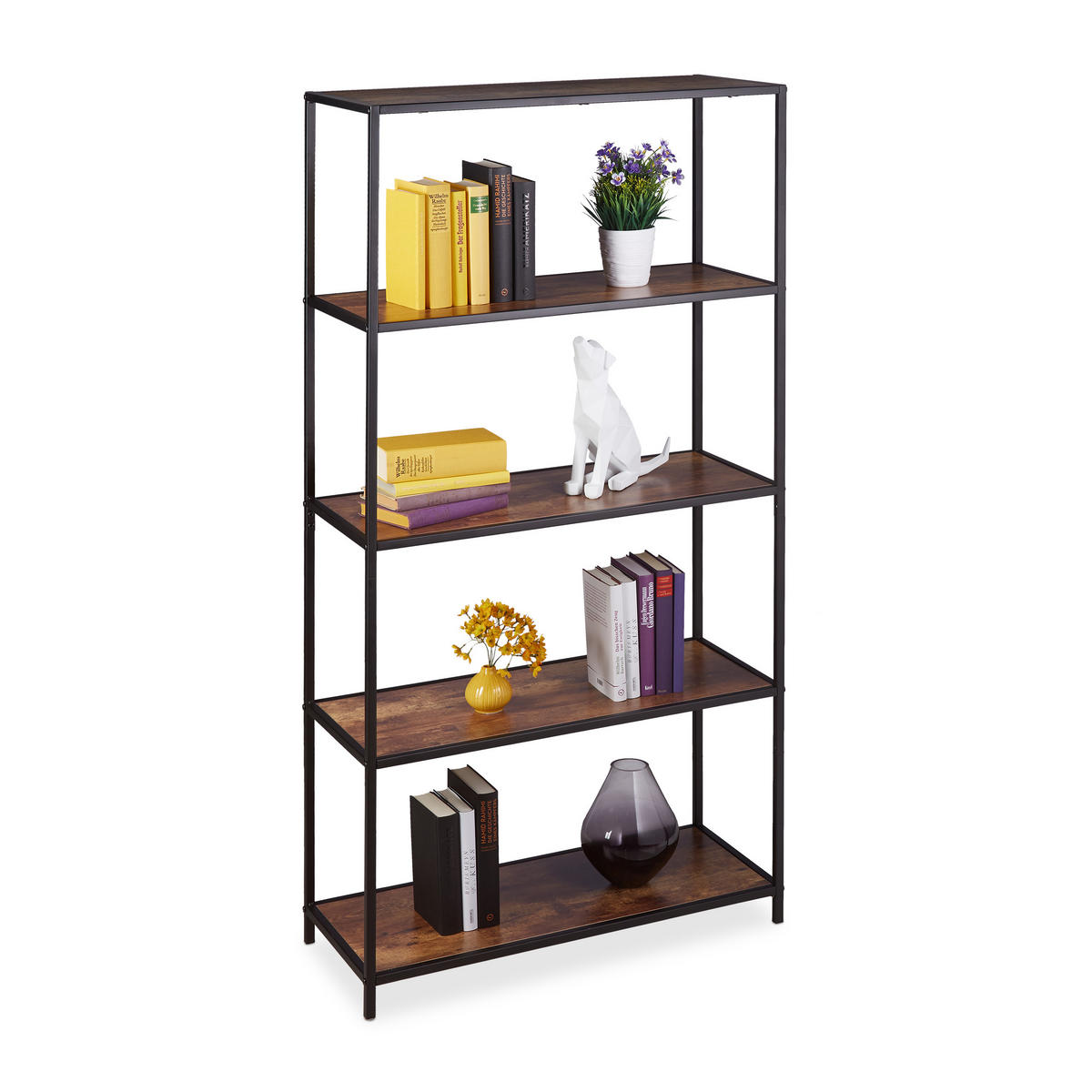 BÜCHERREGAL - Dunkelbraun, Holzwerkstoff/Metall (77/150/33cm) - Relaxdays