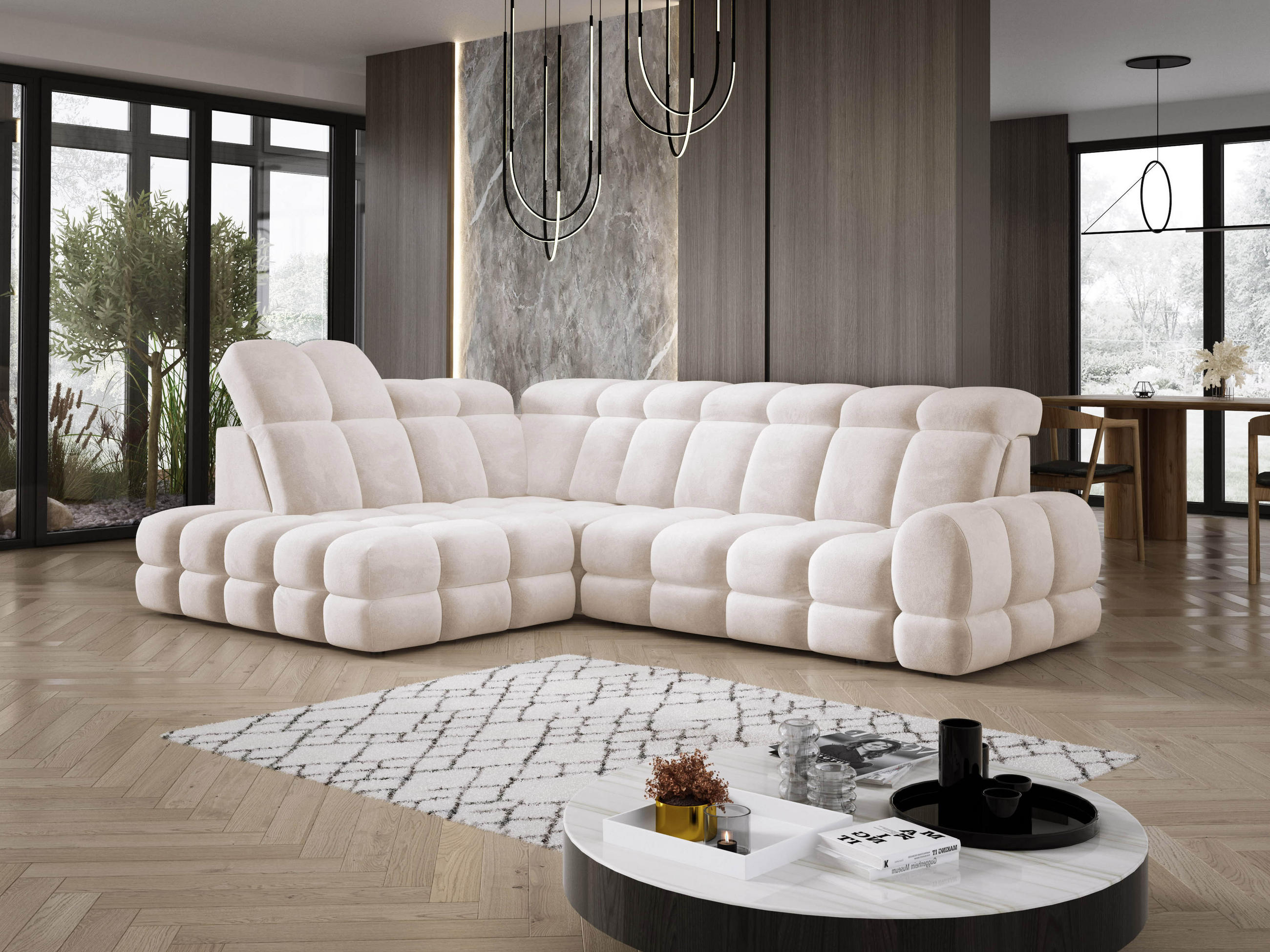 ECKSOFA TOLLO Salvador-stoff L-form 302x217x105 cm creme - Creme, Holz/Textil (302/217cm) - DomoHome