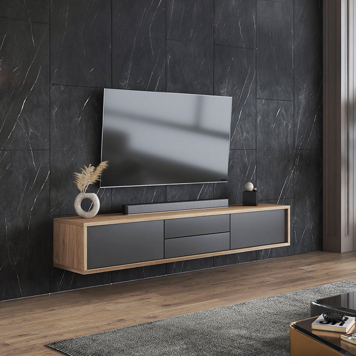 TV-MÖBEL Idra Grau und Holz - Grau, Holzwerkstoff (180/32/36cm) - Petits-meubles