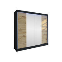 SCHWEBETÜRENSCHRANK Talin II, mit RGB LED Beleuchtung - Silberfarben/Braun, Holzwerkstoff/Metall (180/215/58cm) - MIRJAN24