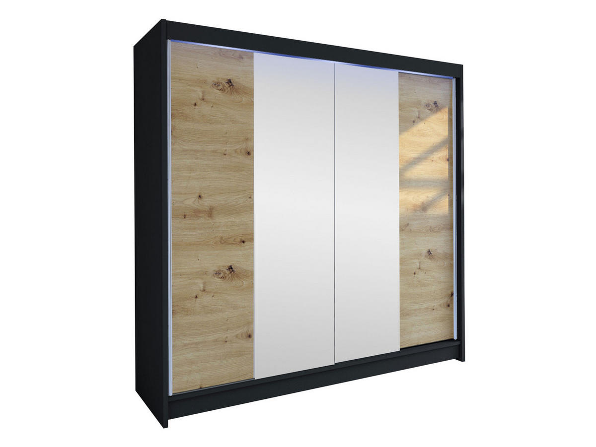 SCHWEBETÜRENSCHRANK Talin II, mit RGB LED Beleuchtung - Silberfarben/Braun, Holzwerkstoff/Metall (180/215/58cm) - MIRJAN24