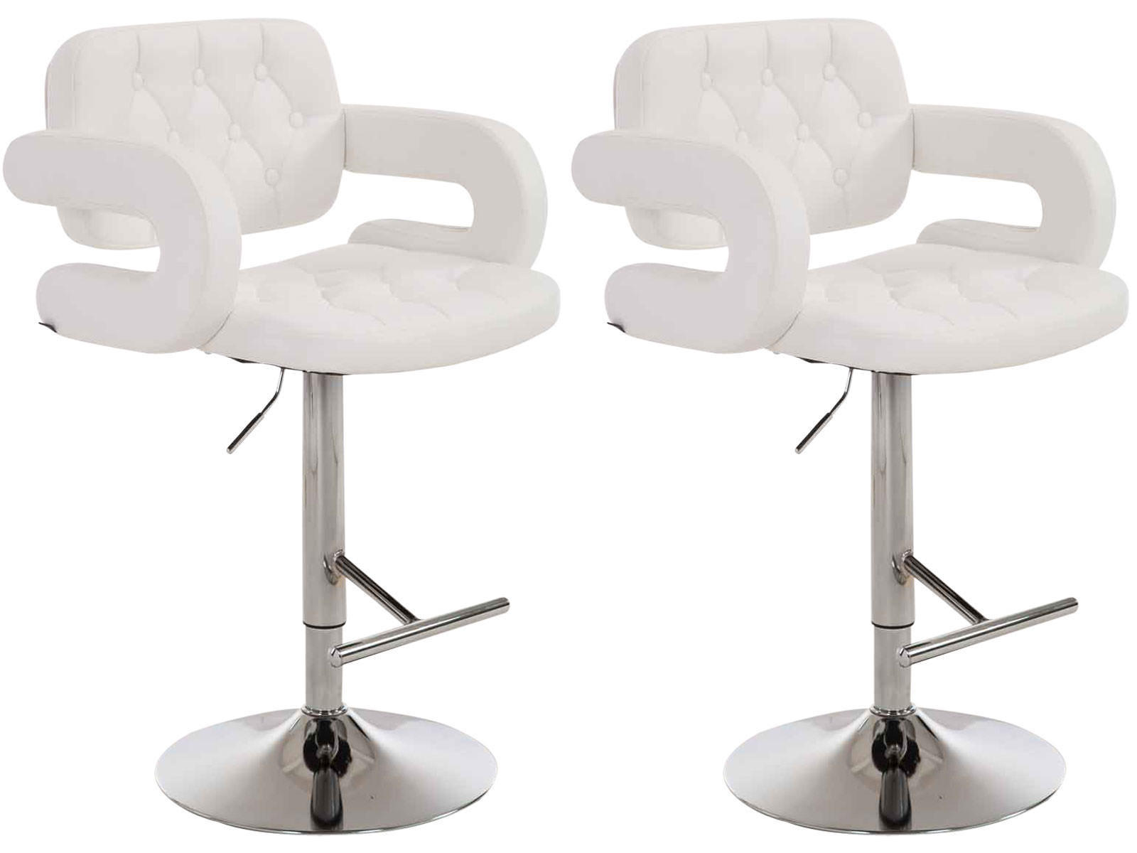 BARHOCKER 2er Set Lederlook weiß - Chromfarben/Weiß, Textil/Metall (62/103/55cm) - CLP