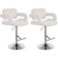 BARHOCKER 2er Set Lederlook weiß - Chromfarben/Weiß, Textil/Metall (62/103/55cm) - CLP