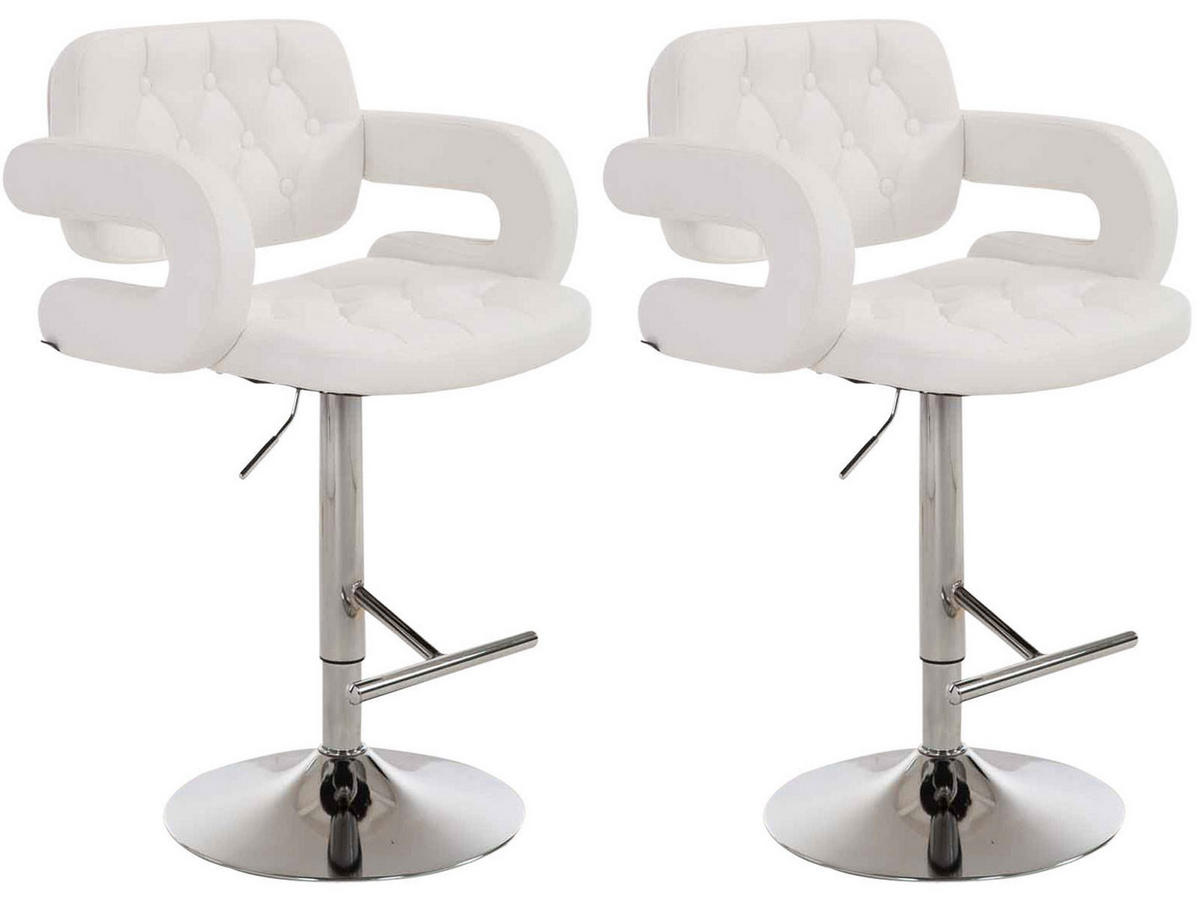 BARHOCKER 2er Set Lederlook weiß - Chromfarben/Weiß, Textil/Metall (62/103/55cm) - CLP