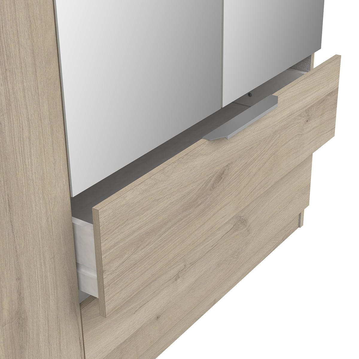 KLEIDERSCHRANK mit 4 Türen, 2 Schubladen und 2 Spiegeln Ghost - L157,3 cm - Sonoma Eiche, Holzwerkstoff (51.1/203/157.3cm) - Calicosy