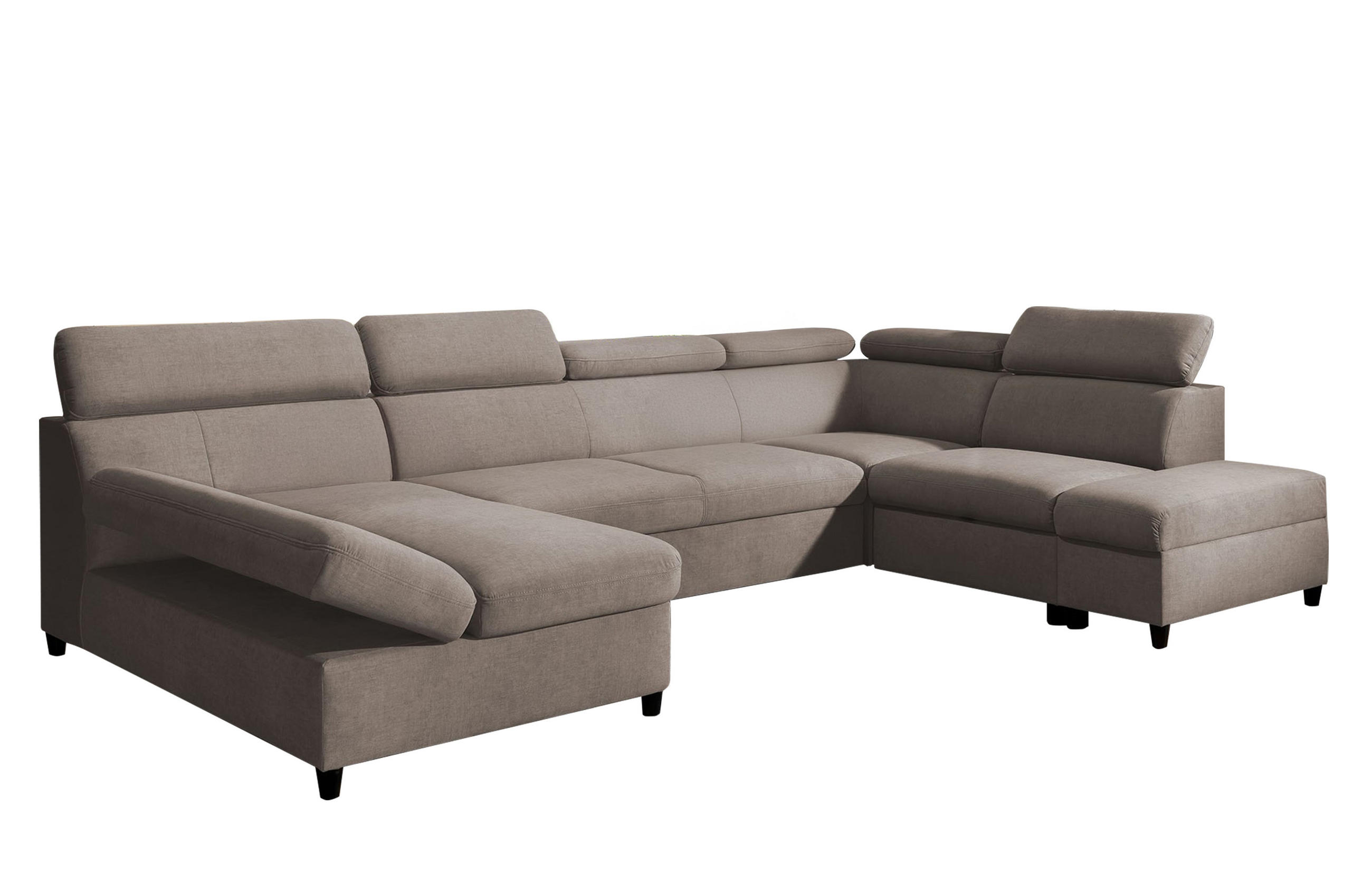 WOHNLANDSCHAFT Olettio Braun 342/205/96 cm – großes Sofa mit Schlaffunktion R - Schwarz/Braun, Holz/Textil (342/96/205cm) - AX Living
