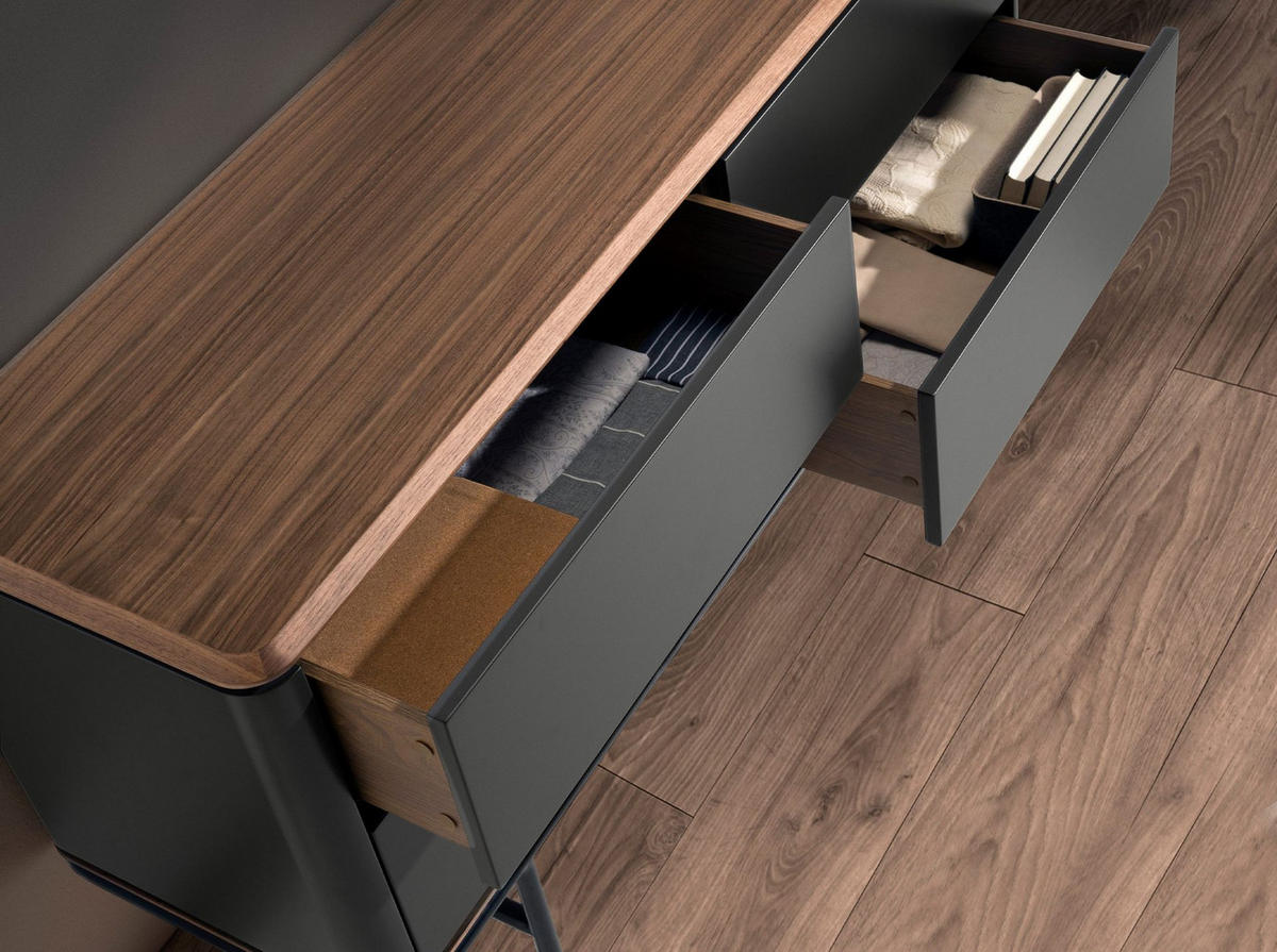 KOMMODE Kommode aus dunkelgrauem, mattem Holz, schwarzem Stahl und Walnussplatte 140/45/80 cm - Dunkelgrau, Holzwerkstoff (140/80/45cm) - ANGEL CERDA