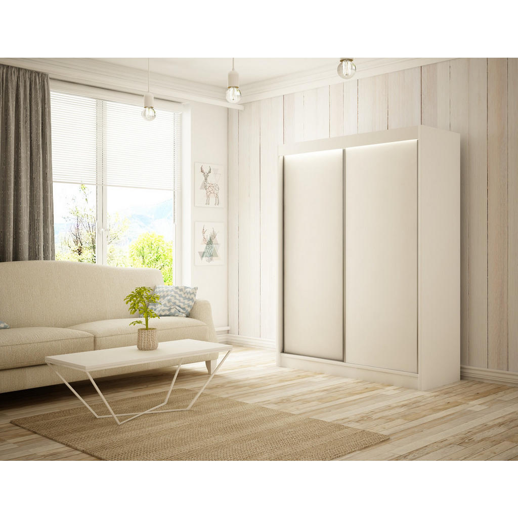 Thumbnail - Altdecor Kleiderschrank, Weiß, Holzwerkstoff, 120x215x61 cm, Schlafzimmer, Kleiderschränke, Schwebetürenschränke