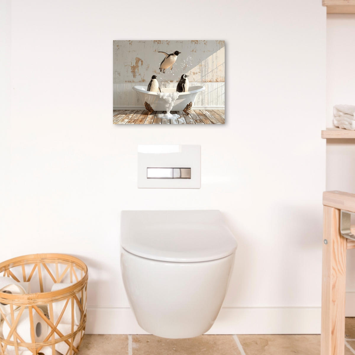 LEINWANDBILD Vintage - Pinguin - Badewanne - Schaumstoff 40x30 cm - Schwarz, Textil (40/30cm) - MuchoWow