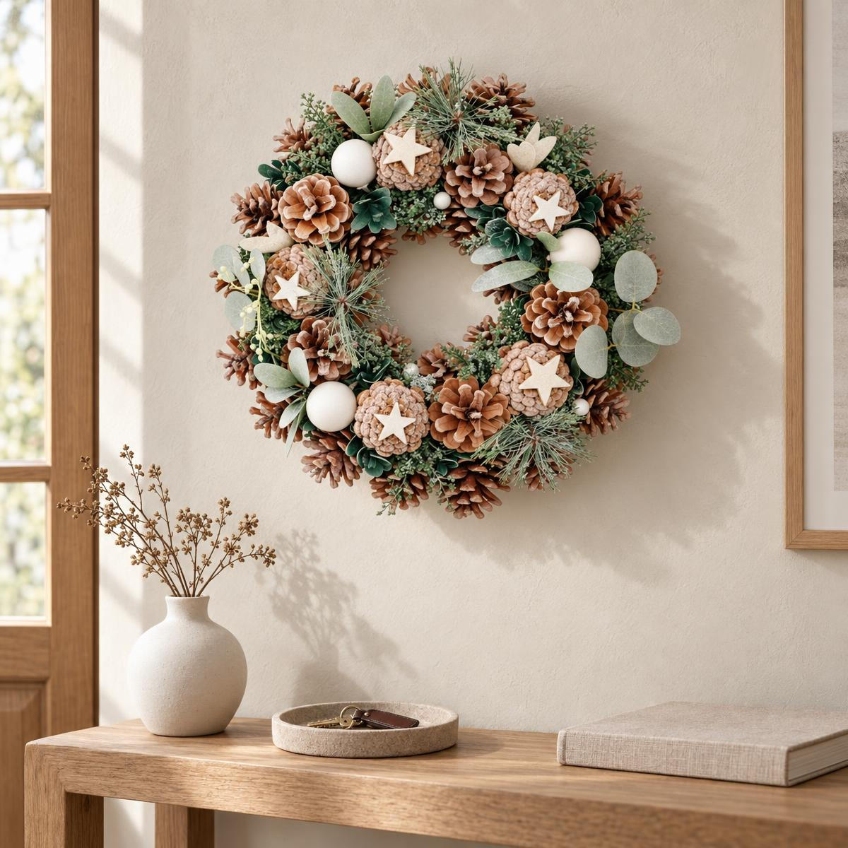 WEIHNACHTSKRANZ aus Tannenzapfen und Beeren 34/34/8 cm - Multicolor, Naturmaterialien (34/8/34cm) - Home Styling Collection