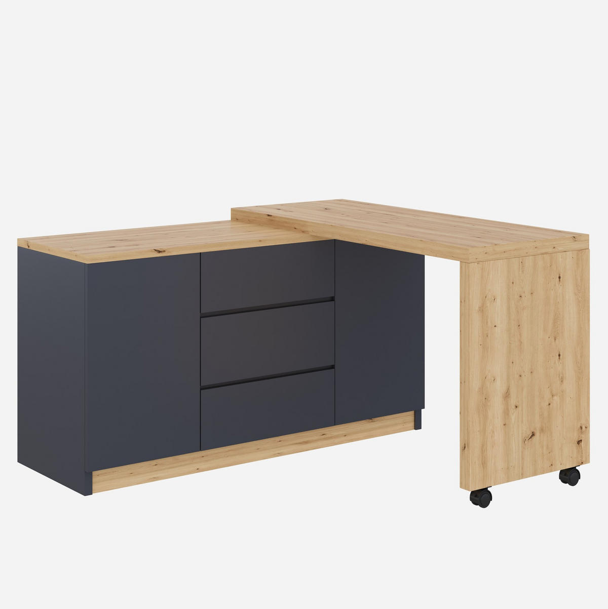 SCHREIBTISCH drehbar klappbar 120 x 50 cm Grau Eicheoptik mit Stauraum - Grau, Holz (120/50/76.5cm) - Meubliv