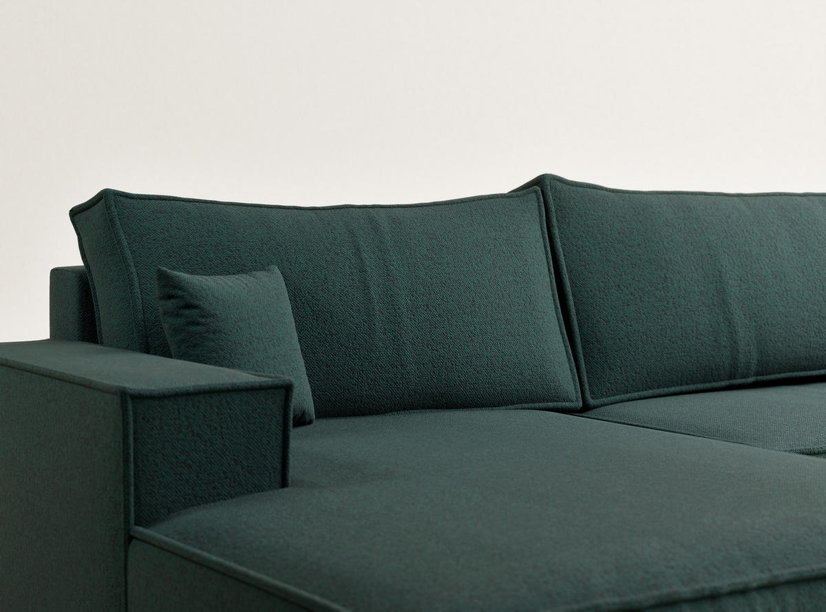 WOHNLANDSCHAFT Kyoto Grün Webstoff - Schwarz/Grün, Holz/Holzwerkstoff (398/70/148cm) - Maison de Reve