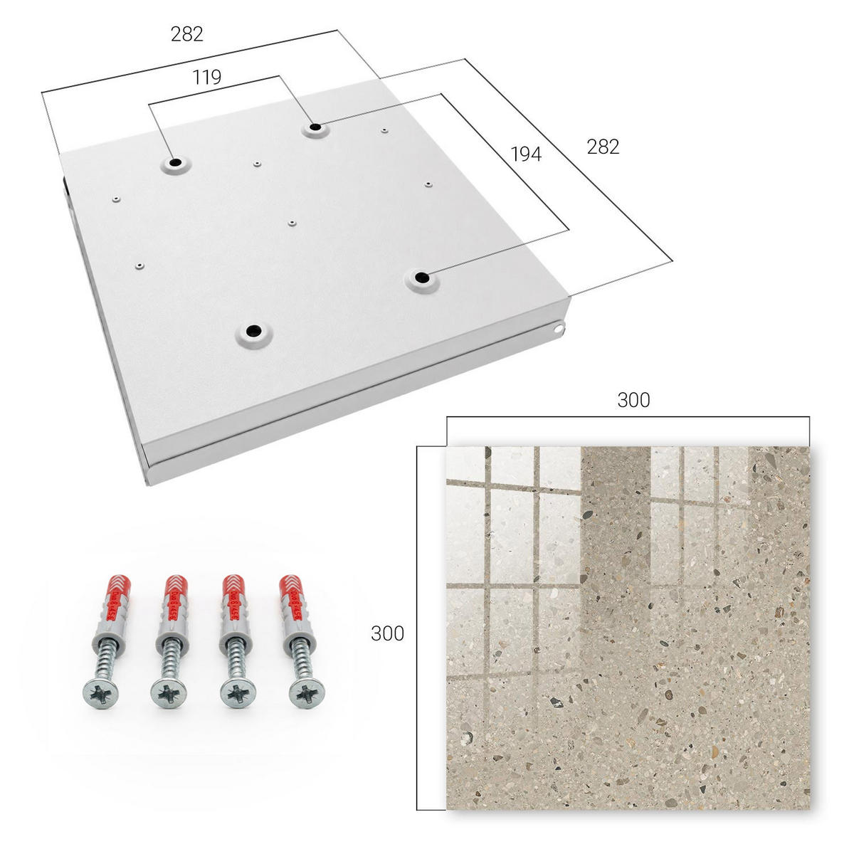 SCHLÜSSELBOX Weiß 30x30 cm – Türöffnung nach rechts - Kieselstruktur - Beige, Metall (30/30/5cm) - TULUP