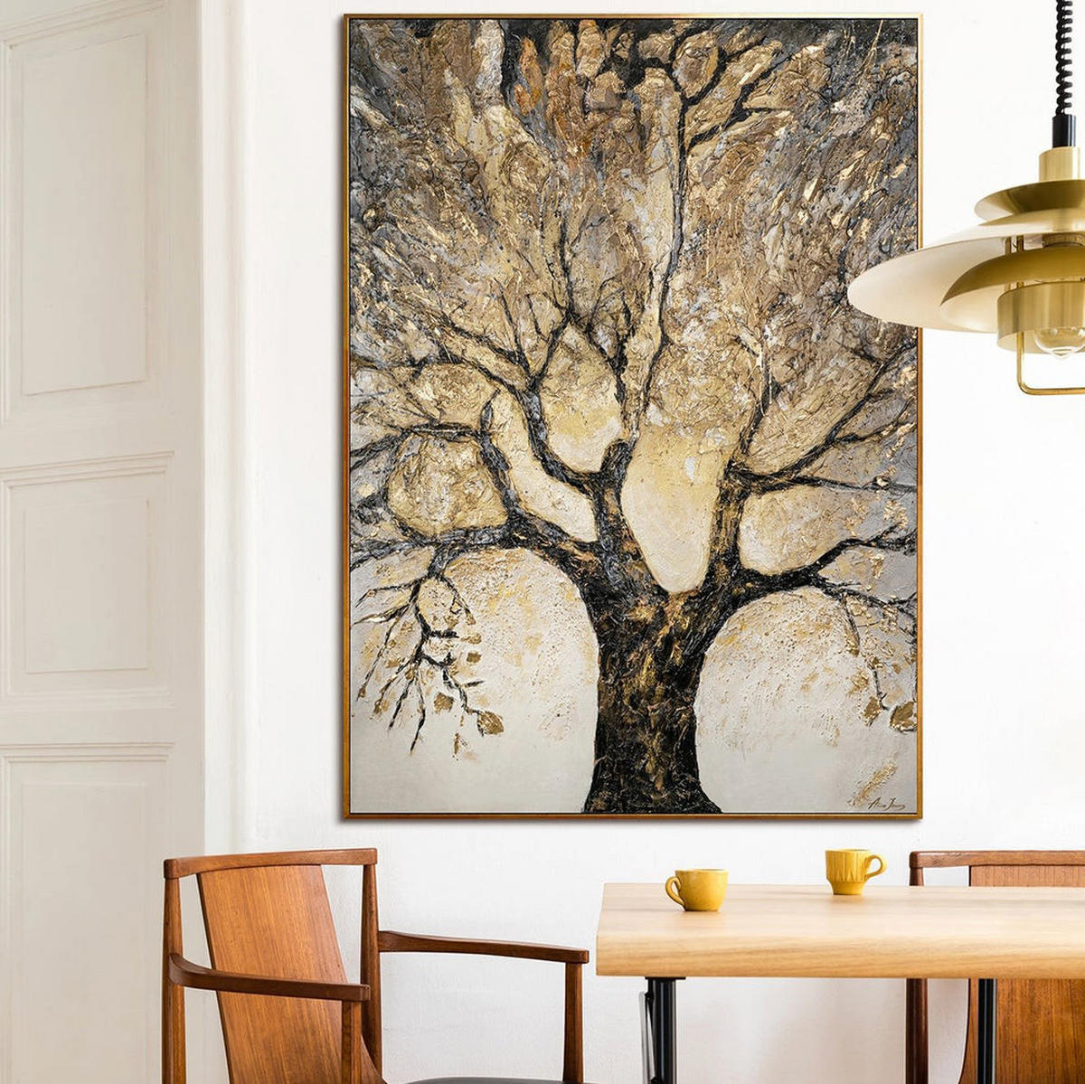 GEMÄLDE Baum des Reichtums und des Wohlstands Schattenfugenrahmen Schwarz-Gold 120x80 cm - Schwarz Hochglanz, Holz (120/80cm) - YS-art gallery