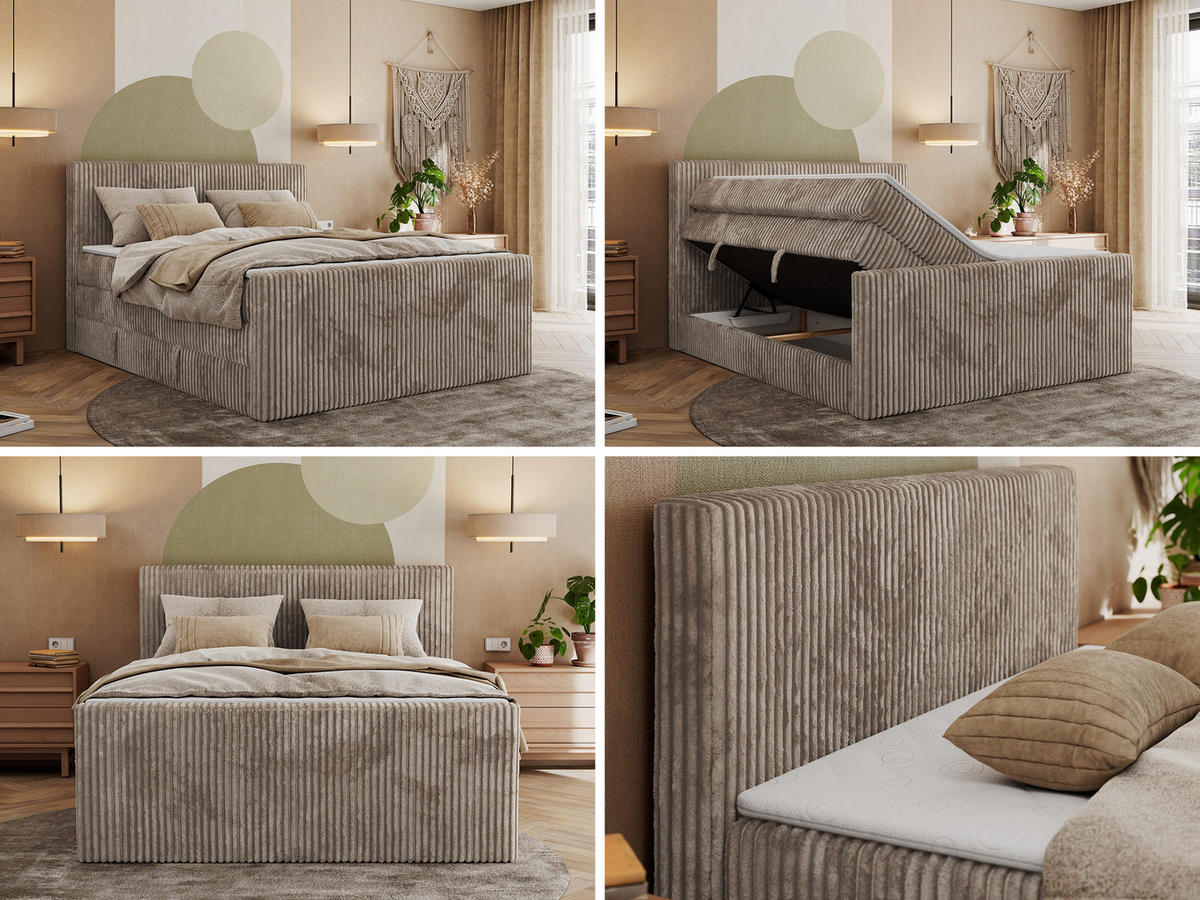 BOXSPRINGBETT TILIANO KING DUO 160/200 - Hellbraun Cord - H4 - Hellbraun, Textil (160/200cm) - MKS