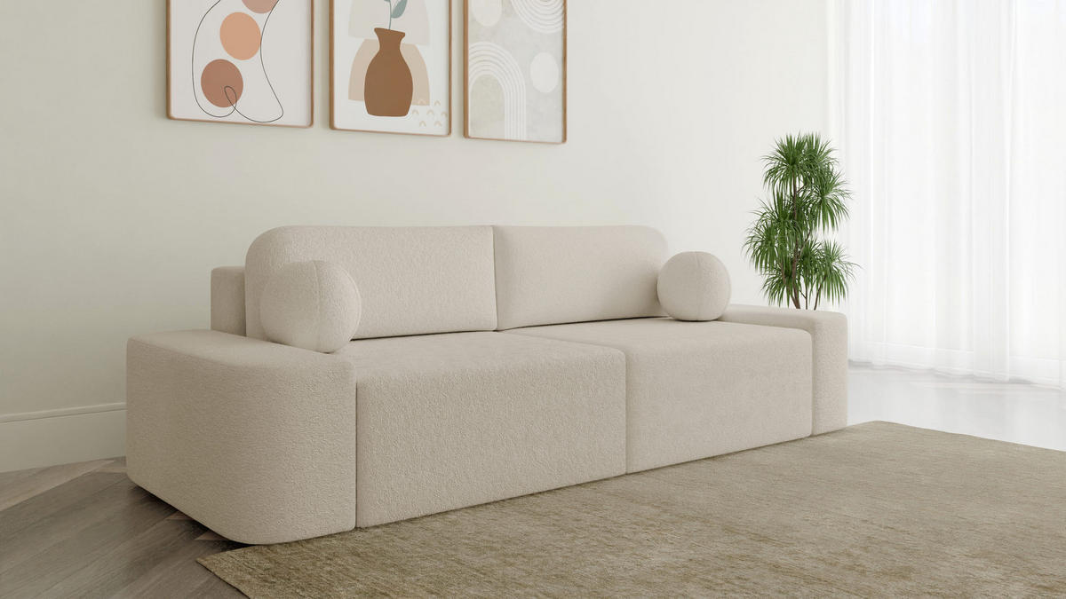 SOFA Lisbon - Creme (Arena 20) - Creme, Holzwerkstoff (268/85/110cm)