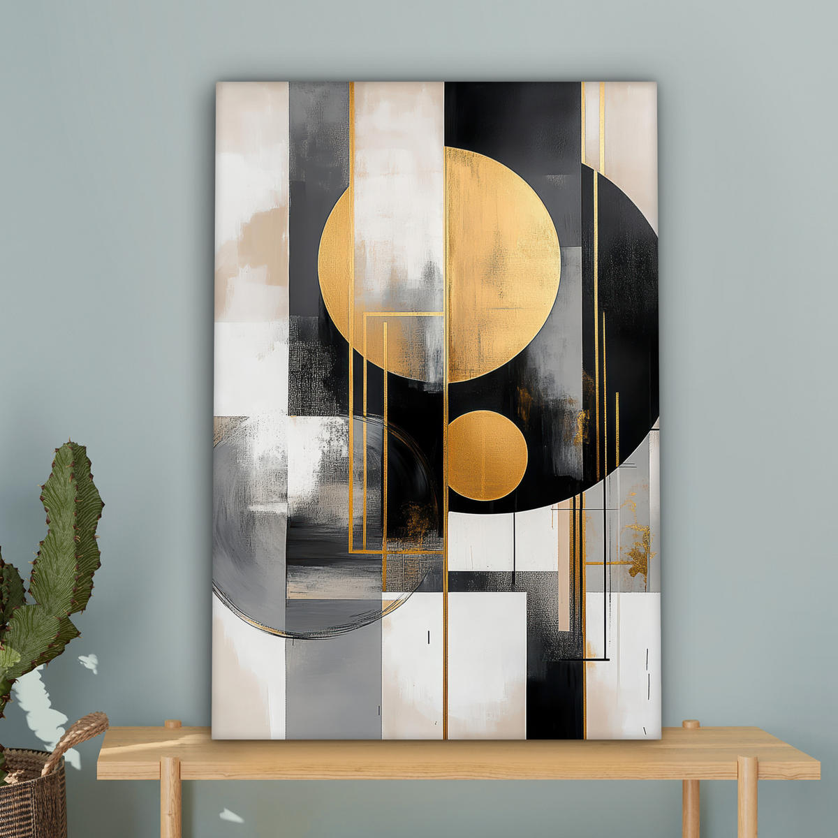 LEINWANDBILD Abstrakt - Gold - Silber - Formen - Ästhetisch - Modern Wanddeko 40x60 cm - Goldfarben, Textil (40/60cm) - MuchoWow